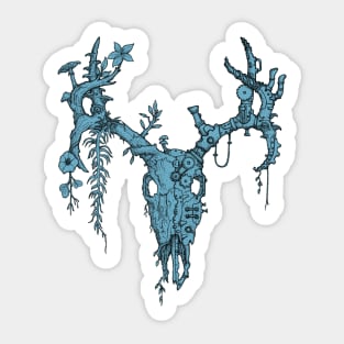 Deer Skull Steampunk Design (Blue) Sticker